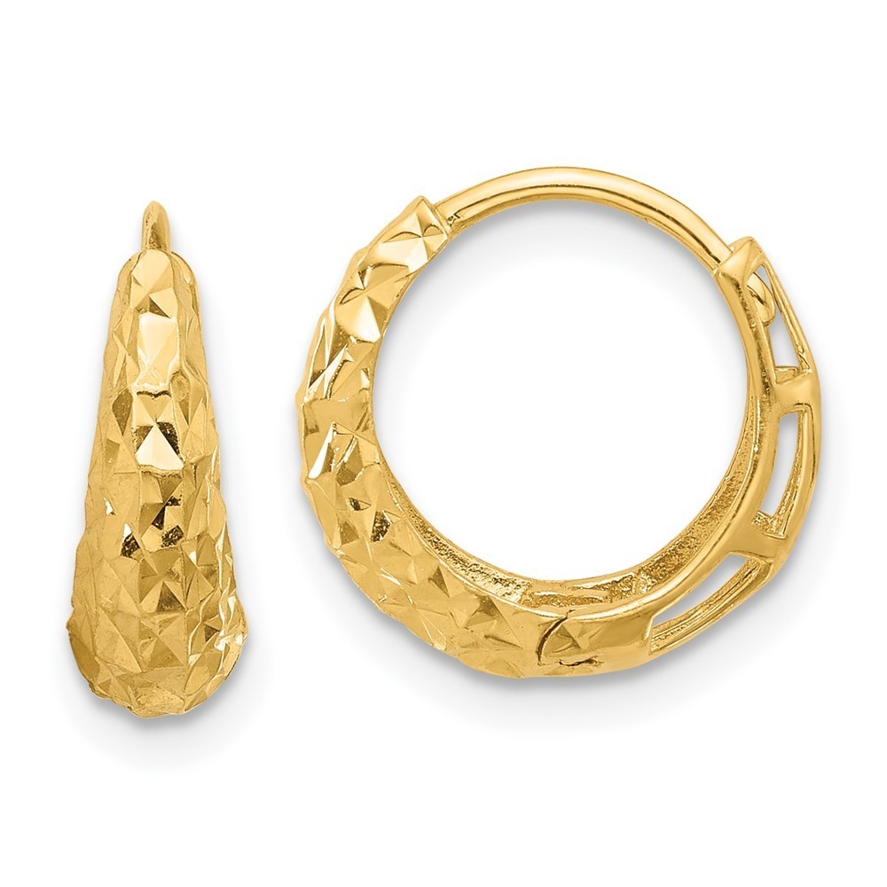 14k Polished Diamond-Cut Hoop Earrings